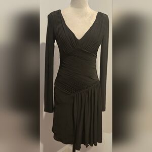 Ted Baker London (TB1) LBD black micro pleated long sleeve v-neck dress sz 2